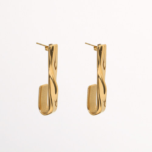 Stainless Steel Earrings Handmade Polished Hook Shape PVD Vacuum Plating Gold WT:10.2g E:42x7mm GEE000832ahjb-066
