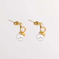 Stainless Steel Earrings Plastic Imitation Pearls,Handmade Polished  PVD Vacuum Plating Gold WT:4.2g E:22x10mm GEE000842bhia-066