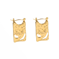 Stainless Steel Earrings Handmade Polished Rectangle PVD Vacuum Plating Gold WT:9.4g E:24x15mm GEE000846vhkb-066