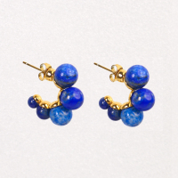 Stainless Steel Earrings Lapis Lazuli,Handmade Polished Ball Bead String PVD Vacuum Plating Gold WT:10.3g E:25x8mm GEE000867bhia-066