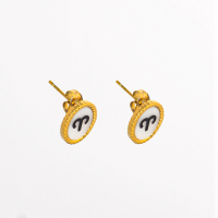 Stainless Steel Earrings Shell,Handmade Polished & Blacken Oval PVD Vacuum Plating Gold WT:2.9g E:13x11mm GEE000873bhia-066