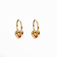 Stainless Steel Earrings Enamel & Czech Stones,Handmade Polished Heart PVD Vacuum Plating Gold WT:3.9g E:10mm GEE000884vhkb-066