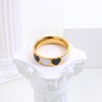 Stainless Steel Ring Enamel,Handmade Polished Heart PVD Vacuum Plating Gold WT:5.3g R:6mm GER000556bhva-066