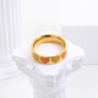 Stainless Steel Ring Enamel,Handmade Polished Heart PVD Vacuum Plating Gold WT:5.3g R:6mm GER000557bhva-066