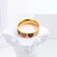 Stainless Steel Ring Enamel,Handmade Polished Heart PVD Vacuum Plating Gold WT:5.3g R:6mm GER000558bhva-066