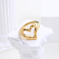 Stainless Steel Ring Enamel,Handmade Polished Heart PVD Vacuum Plating Gold WT:3.5g R:16mm GER000561bhva-066