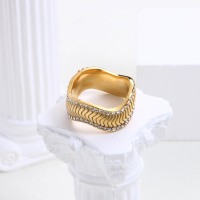 Stainless Steel Ring Czech Stones,Handmade Polished PVD Vacuum Plating Gold WT:7.2g R:11mm GER000562bhia-066