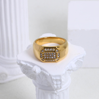 Stainless Steel Ring Czech Stones,Handmade Polished PVD Vacuum Plating Gold WT:7.1g R:11mm GER000564bhia-066