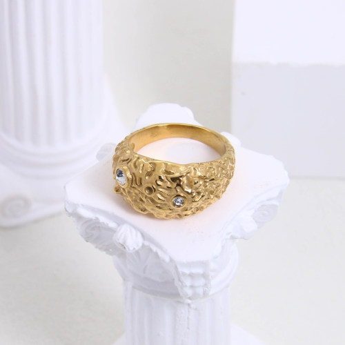 Stainless Steel Ring Czech Stones,Handmade Polished PVD Vacuum Plating Gold WT:7.2g R:12mm GER000569bhia-066