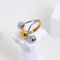 Stainless Steel Ring Handmade Polished Round Ball PVD Vacuum Plating Gold &True Color WT:18.4g D:12mm GER000570vhov-066