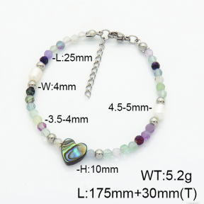 Stainless Steel Bracelet  Cultured Freshwater Pearls & Fluorite & Abalone Shell  6B4002466vhkb-908