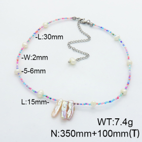 Stainless Steel Necklace  Cultured Freshwater Pearls & Glass Beads  6N3001373vhkl-908
