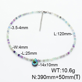 Stainless Steel Necklace  Fluorite & Abalone Shell  6N4003627bika-908