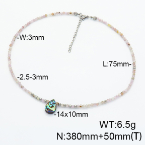 Stainless Steel Necklace  Tourmaline & Abalone Shell  6N4003635vhnv-908