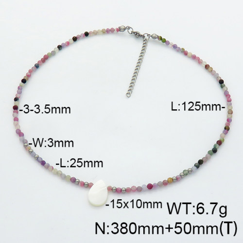 Stainless Steel Necklace  Tourmaline & Freshwater Shell  6N4003637vhnv-908