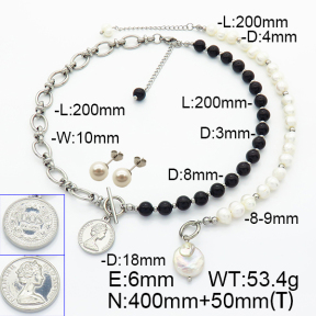 Stainless Steel Sets  Cultured Freshwater Pearls & Obsidian  6S0016262ajml-908