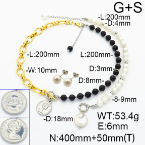 Stainless Steel Sets  Cultured Freshwater Pearls & Obsidian  6S0016264ajnl-908