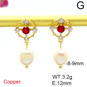 Fashion Copper Earrings  Cultured Freshwater Pearls  F6E403958vhha-L036