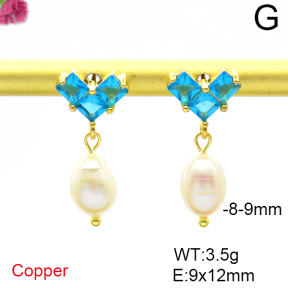 Fashion Copper Earrings  Cultured Freshwater Pearls  F6E403960bhva-L036
