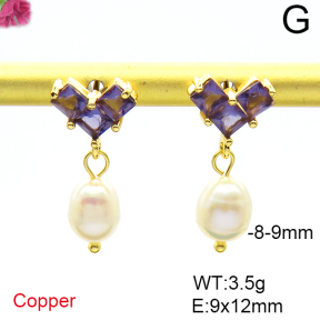 Fashion Copper Earrings  Cultured Freshwater Pearls  F6E403962bhva-L036