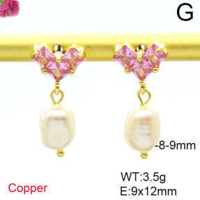 Fashion Copper Earrings  Cultured Freshwater Pearls  F6E403963bhva-L036