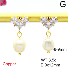Fashion Copper Earrings  Cultured Freshwater Pearls  F6E403964bhva-L036