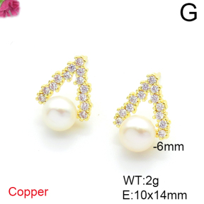 Fashion Copper Earrings  Cultured Freshwater Pearls  F6E404012bhva-L036
