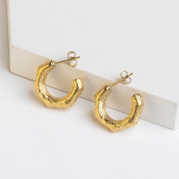 Stainless Steel Earrings Handmade Polished Hoop PVD Vacuum Plating Gold WT:11.3g E:22x18mm GEE000917bhva-066