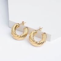 Stainless Steel Earrings Handmade Polished Hollow,Hoop PVD Vacuum Plating Gold WT:9.1g E:30mm GEE000920vhkb-066