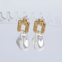 Stainless Steel Earrings Plastic Imitation Pearls,Handmade Polished U Shape PVD Vacuum Plating Gold WT:7.1g E:22x15mm GEE000926bhia-066