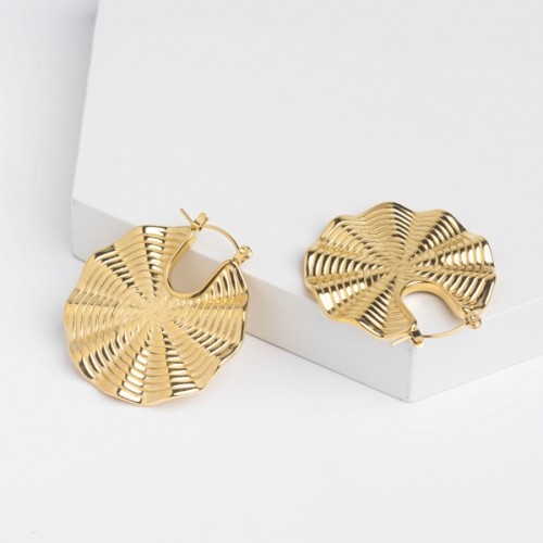 Stainless Steel Earrings Handmade Polished Sector PVD Vacuum Plating Gold WT:19g E:37mm GEE000927vhkb-066