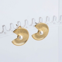 Stainless Steel Earrings Plastic Imitation Pearls,Handmade Polished Sector PVD Vacuum Plating Gold WT:6.7g E:20x21mm GEE000928bhia-066
