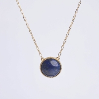 Stainless Steel Necklace Lapis Lazuli,Handmade Polished Semicircle PVD Vacuum Plating Gold WT:8.6g P:21mm N:2.5x400mm+50mm(T) GEN001015bhia-066