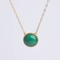 Stainless Steel Necklace Jade,Handmade Polished Semicircle PVD Vacuum Plating Gold WT:8.6g P:21mm N:2.5x400mm+50mm(T) GEN001017bhia-066