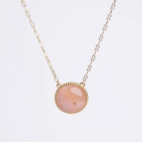 Stainless Steel Necklace Rose Quartz,Handmade Polished Semicircle PVD Vacuum Plating Gold WT:8.6g P:21mm N:2.5x400mm+50mm(T) GEN001018bhia-066