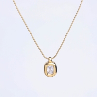 Stainless Steel Necklace Zircon,Handmade Polished Rectangle PVD Vacuum Plating Gold WT:5.4g P:14x12mm N:1x400mm+50mm(T) GEN001019bhia-066