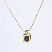 Stainless Steel Necklace Zircon,Handmade Polished Rectangle PVD Vacuum Plating Gold WT:5.4g P:14x12mm N:1x400mm+50mm(T) GEN001020bhia-066