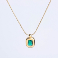 Stainless Steel Necklace Zircon,Handmade Polished Rectangle PVD Vacuum Plating Gold WT:5.4g P:14x12mm N:1x400mm+50mm(T) GEN001021bhia-066
