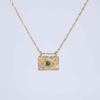 Stainless Steel Necklace Czech Stones & Malachite,Handmade Polished Rectangle PVD Vacuum Plating Gold WT:6.5g P:14x20mm N:2x400mm+50mm(T) GEN001028bhia-066