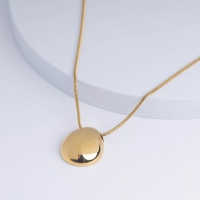Stainless Steel Necklace Handmade Polished Oval PVD Vacuum Plating Gold WT:13.3g P:27x23mm N:2x450mm+50mm(T) GEN001030vhkb-066