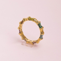 Stainless Steel Ring Czech Stones,Handmade Polished PVD Vacuum Plating Gold WT:3.1g R:4mm GER000593bhia-066