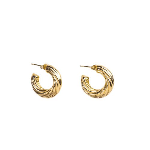 Stainless Steel Earrings Handmade Polished Hoop PVD Vacuum Plating Gold WT:6.6g E:25mm