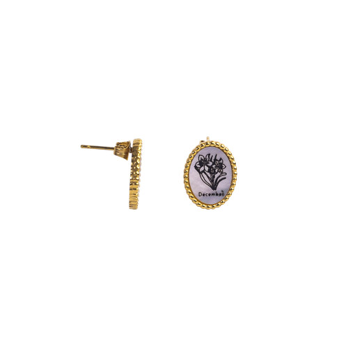 Stainless Steel Earrings Shell,Handmade Polished & Blacken Oval PVD Vacuum Plating Gold WT:4.5g E:17x13mm GEE000955bhia-066