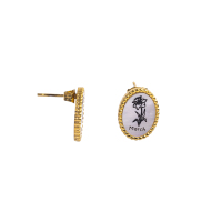 Stainless Steel Earrings Shell,Handmade Polished & Blacken Oval PVD Vacuum Plating Gold WT:4.5g E:17x13mm GEE000956bhia-066