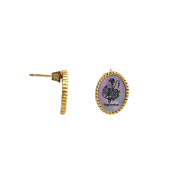 Stainless Steel Earrings Shell,Handmade Polished & Blacken Oval PVD Vacuum Plating Gold WT:4.5g E:17x13mm GEE000957bhia-066
