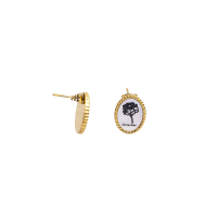 Stainless Steel Earrings Shell,Handmade Polished & Blacken Oval PVD Vacuum Plating Gold WT:4.5g E:17x13mm GEE000958bhia-066