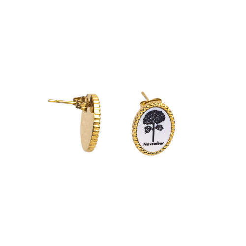 Stainless Steel Earrings Shell,Handmade Polished & Blacken Oval PVD Vacuum Plating Gold WT:4.5g E:17x13mm GEE000959bhia-066