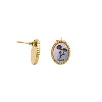 Stainless Steel Earrings Shell,Handmade Polished & Blacken Oval PVD Vacuum Plating Gold WT:4.5g E:17x13mm GEE000960bhia-066