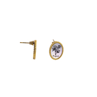 Stainless Steel Earrings Shell,Handmade Polished & Blacken Oval PVD Vacuum Plating Gold WT:4.5g E:17x13mm GEE000962bhia-066