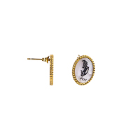 Stainless Steel Earrings Shell,Handmade Polished & Blacken Oval PVD Vacuum Plating Gold WT:4.5g E:17x13mm GEE000964bhia-066